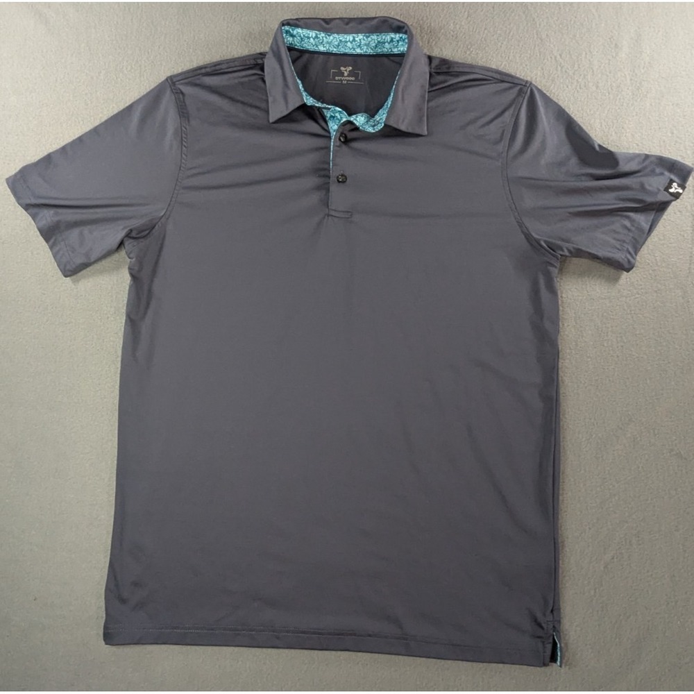 DTWOOO Mens Golf Polo Shirt Charcoal Gray Floral Collar Accent Size Medium